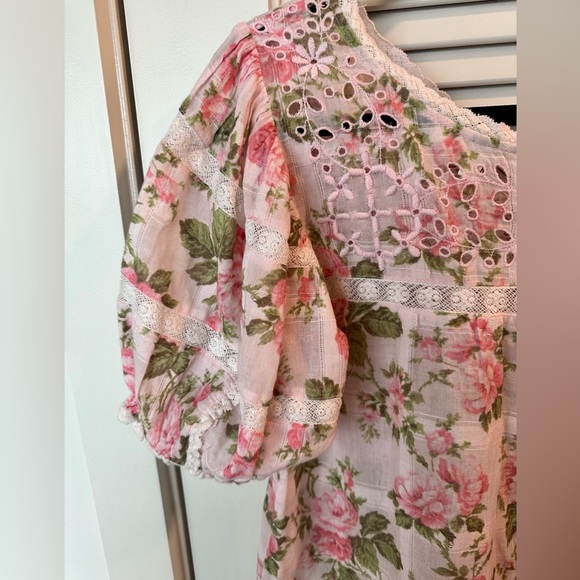 LoveShackFancy Concord Pink Floral Puff Sleeve Top - Picture 14 of 16